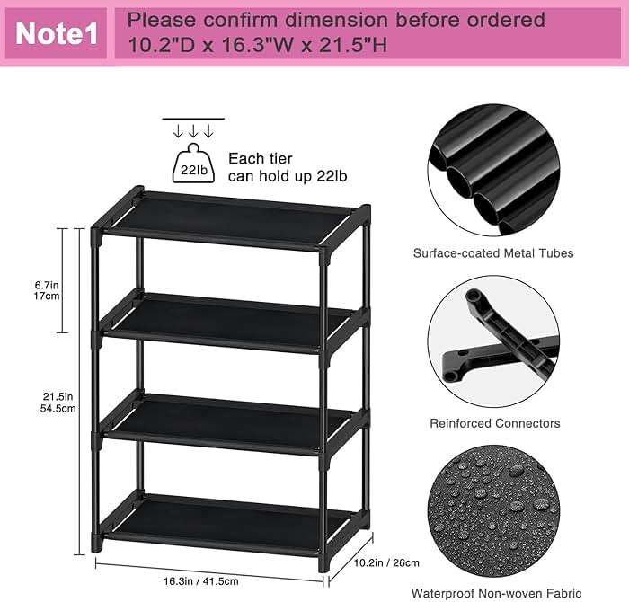Autonomier 4 Tier Extra Small Shoe Rack (16.3" Wide), Narrow Stackable Kids Toddler Adult Shoe Storage Organizer Shelf for Closet Floor Entryway Bedroom, Space Saver Shoe Rack Organization Shelves - Image 3