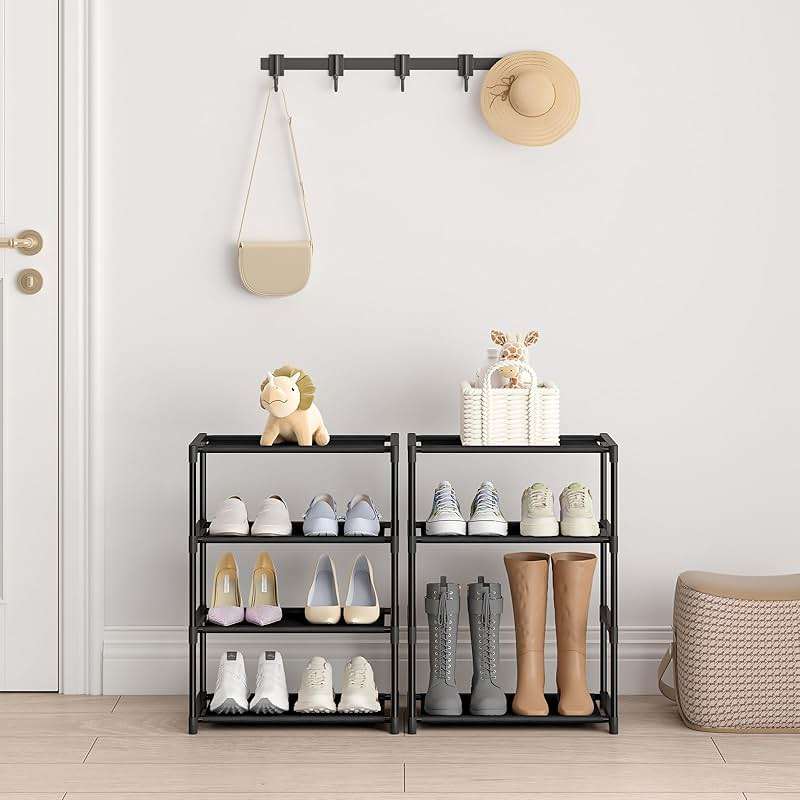 Autonomier 4 Tier Extra Small Shoe Rack (16.3" Wide), Narrow Stackable Kids Toddler Adult Shoe Storage Organizer Shelf for Closet Floor Entryway Bedroom, Space Saver Shoe Rack Organization Shelves - Image 5