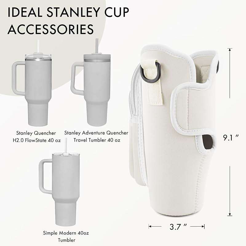 JEBEALUO Water Bottle Carrier Bag with Phone Pocket for Stanley Cup 40/30 oz, Water Bottle Holder with Adjustable Strap& Straw Cover, Stanley Cup Accessories - Image 3
