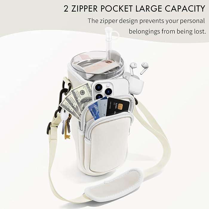 JEBEALUO Water Bottle Carrier Bag with Phone Pocket for Stanley Cup 40/30 oz, Water Bottle Holder with Adjustable Strap& Straw Cover, Stanley Cup Accessories - Image 4