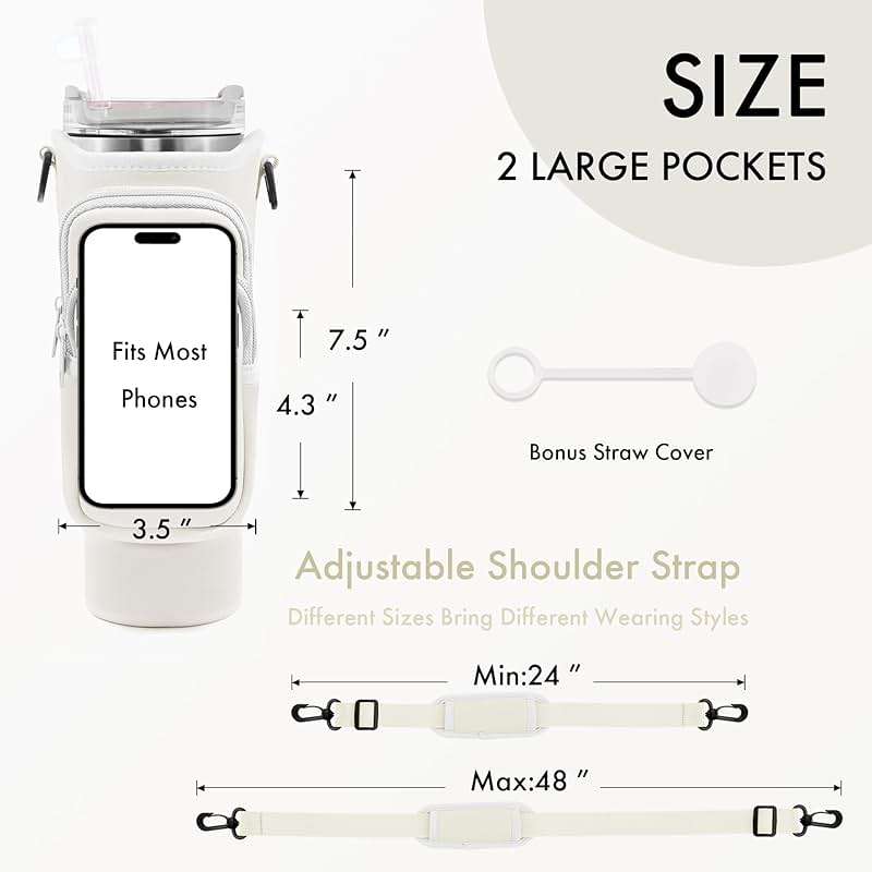 JEBEALUO Water Bottle Carrier Bag with Phone Pocket for Stanley Cup 40/30 oz, Water Bottle Holder with Adjustable Strap& Straw Cover, Stanley Cup Accessories - Image 5