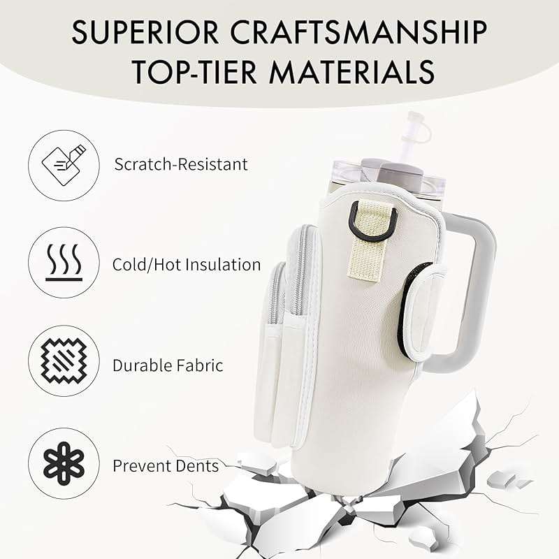 JEBEALUO Water Bottle Carrier Bag with Phone Pocket for Stanley Cup 40/30 oz, Water Bottle Holder with Adjustable Strap& Straw Cover, Stanley Cup Accessories - Image 7