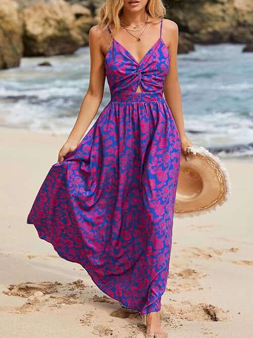 CUPSHE Women's Maxi Dress Floral Print Twisted V Neck Sleeveless Long Dress Summer Casual Dress - Image 2