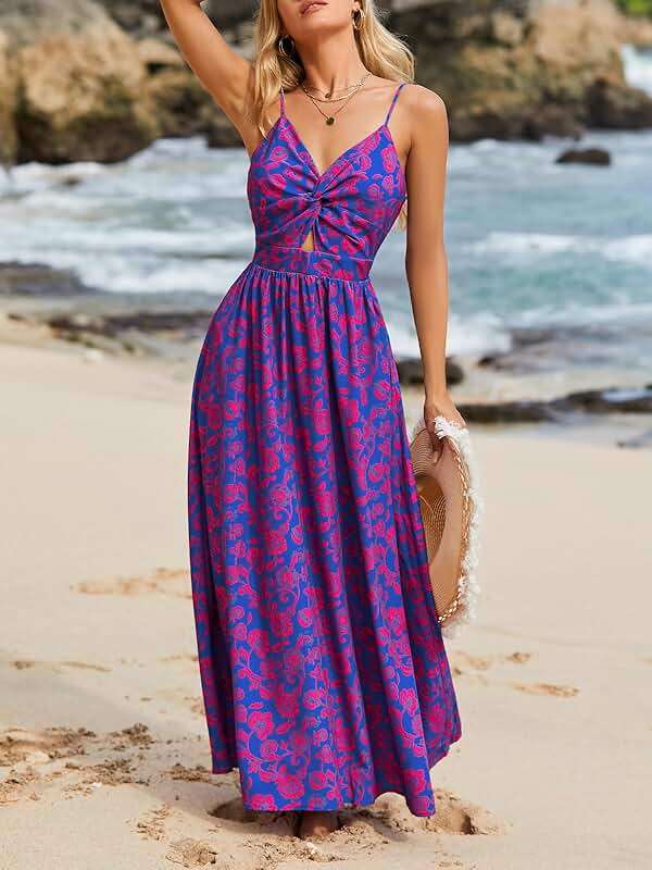 CUPSHE Women's Maxi Dress Floral Print Twisted V Neck Sleeveless Long Dress Summer Casual Dress - Image 6