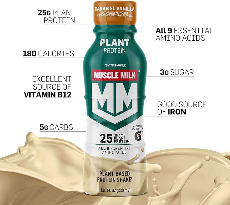 Muscle Milk Plant Based Protein Shake, Vanilla Caramel, 11.16 Fl Oz (Pack of 12) - Image 3