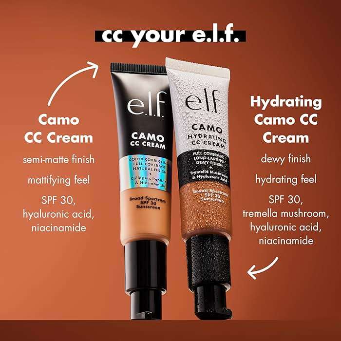e.l.f. Hydrating Camo CC Cream, SPF 30, Color Correcting Full Coverage Foundation For A Dewy Finish, Vegan & Cruelty-Free, Light 250 W - Image 5