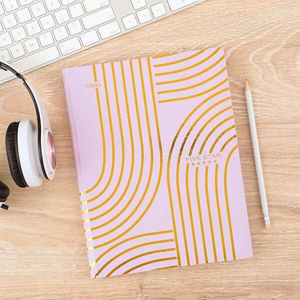 Five Star Composition Book, College Ruled Paper, 7-1/2" x 9-3/4", 80 Sheets, Hardcover, Lilac and Metallic Gold Arches (850111F-AMZ) - Image 2
