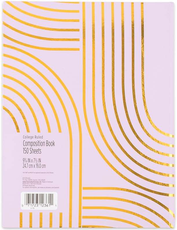 Five Star Composition Book, College Ruled Paper, 7-1/2" x 9-3/4", 80 Sheets, Hardcover, Lilac and Metallic Gold Arches (850111F-AMZ) - Image 6