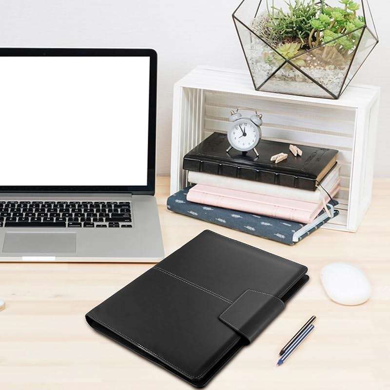 TESRAB 3 Ring Portfolio Binder Folder Faux Leather Padfolio Business Portfolio Organizer A4 Letter Size with Strong Magnetic Closure for Meeting,Presentation,Traveling,Wedding - Image 2