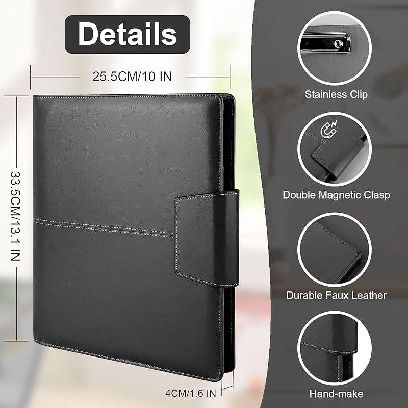 TESRAB 3 Ring Portfolio Binder Folder Faux Leather Padfolio Business Portfolio Organizer A4 Letter Size with Strong Magnetic Closure for Meeting,Presentation,Traveling,Wedding - Image 3
