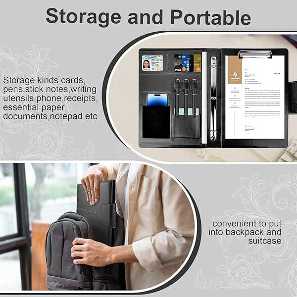 TESRAB 3 Ring Portfolio Binder Folder Faux Leather Padfolio Business Portfolio Organizer A4 Letter Size with Strong Magnetic Closure for Meeting,Presentation,Traveling,Wedding - Image 6