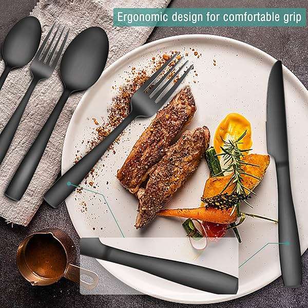 E-far Matte Black Silverware Set for 4, 20 Pieces Stainless Steel Flatware Eating Utensils Set for Home Kitchen Restaurant, Metal Forks Spoons and Knives with Square Handle for Wedding Dinner Party - Image 5