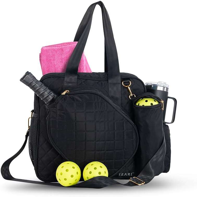 IZARI Designer Pickleball Bag For Women With Fence Hook | Original Stylish Quilted Sports Bag for Pickle Ball with Ball Bag - Image 1