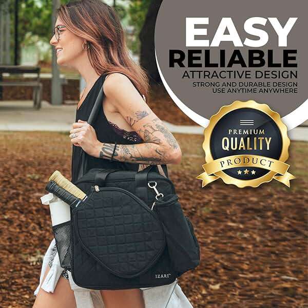 IZARI Designer Pickleball Bag For Women With Fence Hook | Original Stylish Quilted Sports Bag for Pickle Ball with Ball Bag - Image 5