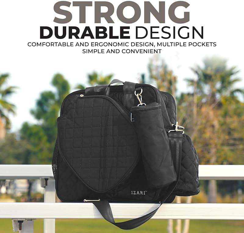 IZARI Designer Pickleball Bag For Women With Fence Hook | Original Stylish Quilted Sports Bag for Pickle Ball with Ball Bag - Image 7