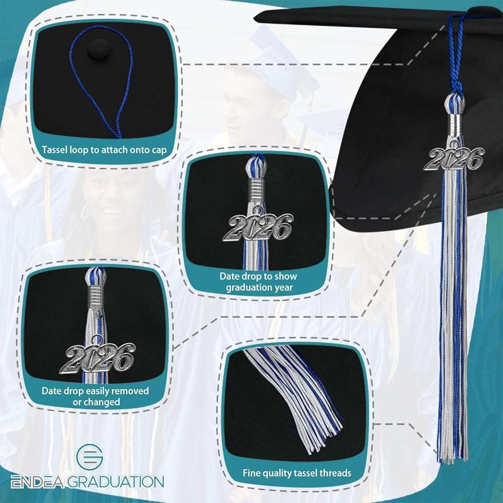 Endea Graduation Mixed Double Color Tassel with Silver Date Drop - Image 3