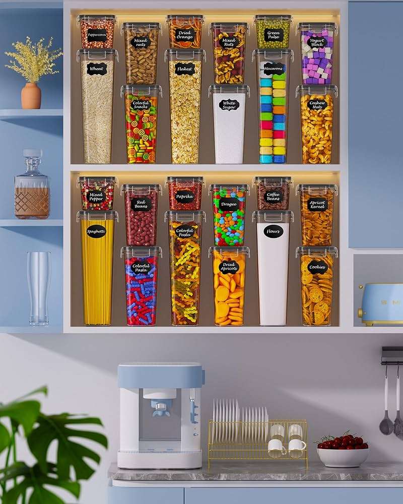 Airtight Food Storage Containers with Lids, 24 PCS Kitchen and Pantry Organization Canisters, BPA-Free, PVC-Free, Food-grade Plastic Leak-proof Jars for Cereal, Flour, Sugar, Extra 24 Labels & Marker - Image 2