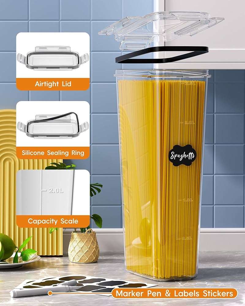 Airtight Food Storage Containers with Lids, 24 PCS Kitchen and Pantry Organization Canisters, BPA-Free, PVC-Free, Food-grade Plastic Leak-proof Jars for Cereal, Flour, Sugar, Extra 24 Labels & Marker - Image 4