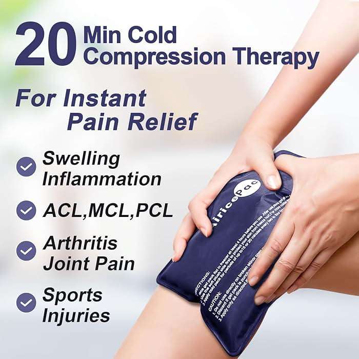 AiricePac Ice Packs for Injuries Reusable, Gel Cold Pack for Knee Neck Shoulder Ankle Elbow Hip Back Pain Relief, Cold Compress Therapy for Swelling, Bruises, Surgery, 7”x 11”, Blue - Image 2