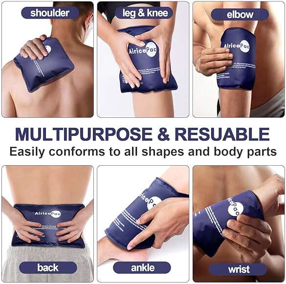 AiricePac Ice Packs for Injuries Reusable, Gel Cold Pack for Knee Neck Shoulder Ankle Elbow Hip Back Pain Relief, Cold Compress Therapy for Swelling, Bruises, Surgery, 7”x 11”, Blue - Image 4