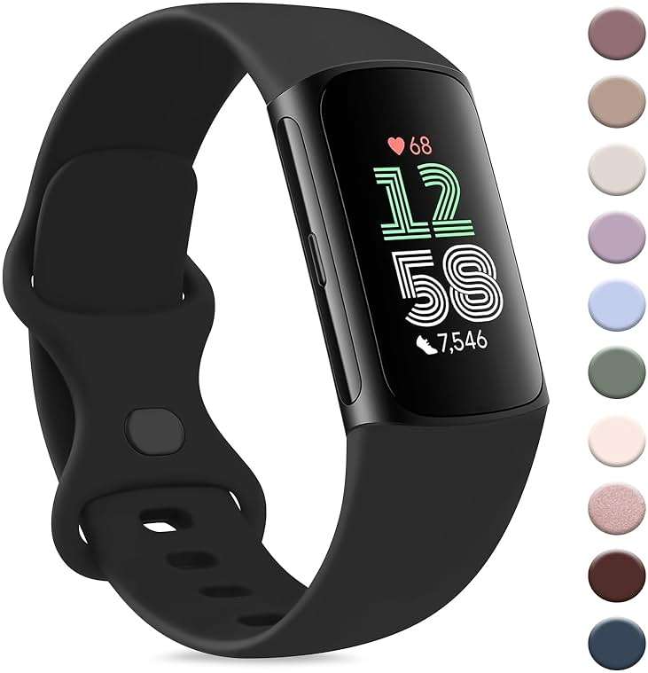 AK Sport Band Compatible with Fitbit Charge 6 Bands/Fitbit Charge 5 Bands Women Men, Classic Soft Replacement Straps Wristbands for Fitbit Charge 6/5 Advanced Fitness & Health Tracker (Black,Small) - Image 1