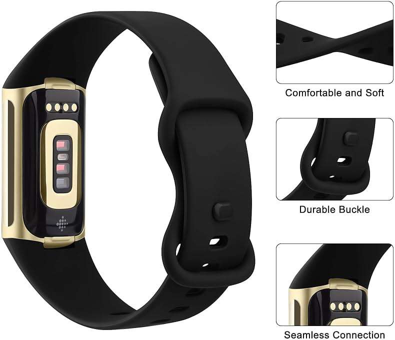 AK Sport Band Compatible with Fitbit Charge 6 Bands/Fitbit Charge 5 Bands Women Men, Classic Soft Replacement Straps Wristbands for Fitbit Charge 6/5 Advanced Fitness & Health Tracker (Black,Small) - Image 4