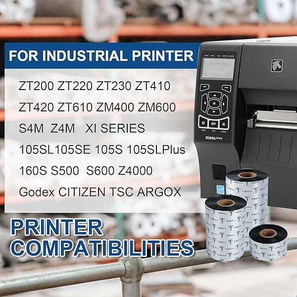 6 Rolls 4.33" x 984' Premium Enhanced Wax Thermal Transfer Ribbon, 110mm x 300m Black Industrial Barcode Label Printer Ribbon - Compatible with Zebra, TSC, GoDex, Citizen, 1" Core - Image 4