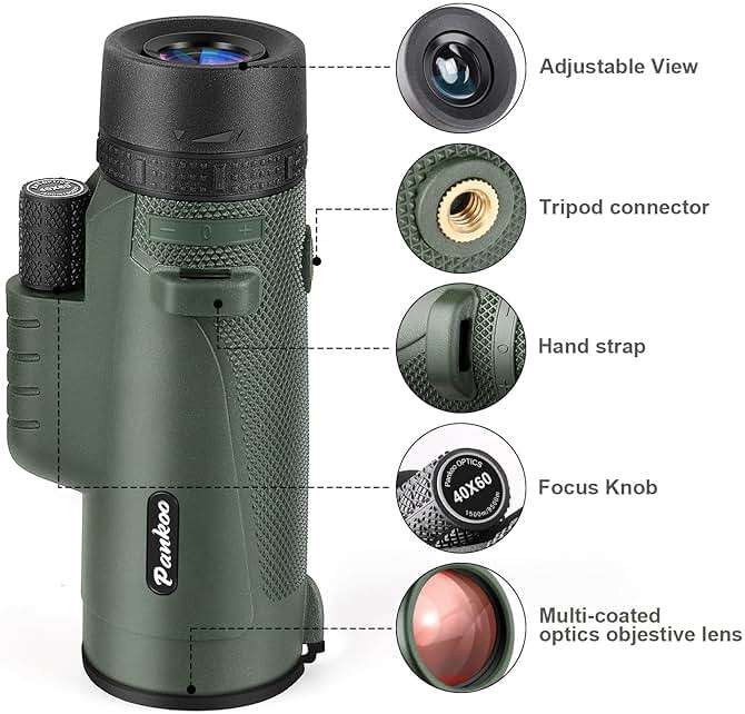 Pankoo 40X60 Monocular Telescope with Smartphone Holder & Upgraded Tripod, 2024 BAK4 Prism FMC Monoculars for Adults, HD Monocular Scope for Bird Watching Hiking Concert Camping Travelling - Image 2