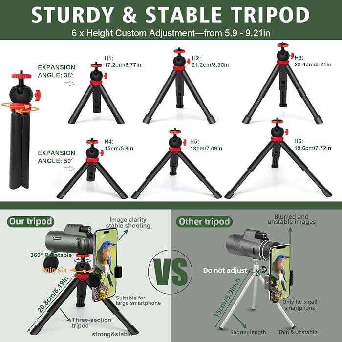 Pankoo 40X60 Monocular Telescope with Smartphone Holder & Upgraded Tripod, 2024 BAK4 Prism FMC Monoculars for Adults, HD Monocular Scope for Bird Watching Hiking Concert Camping Travelling - Image 3