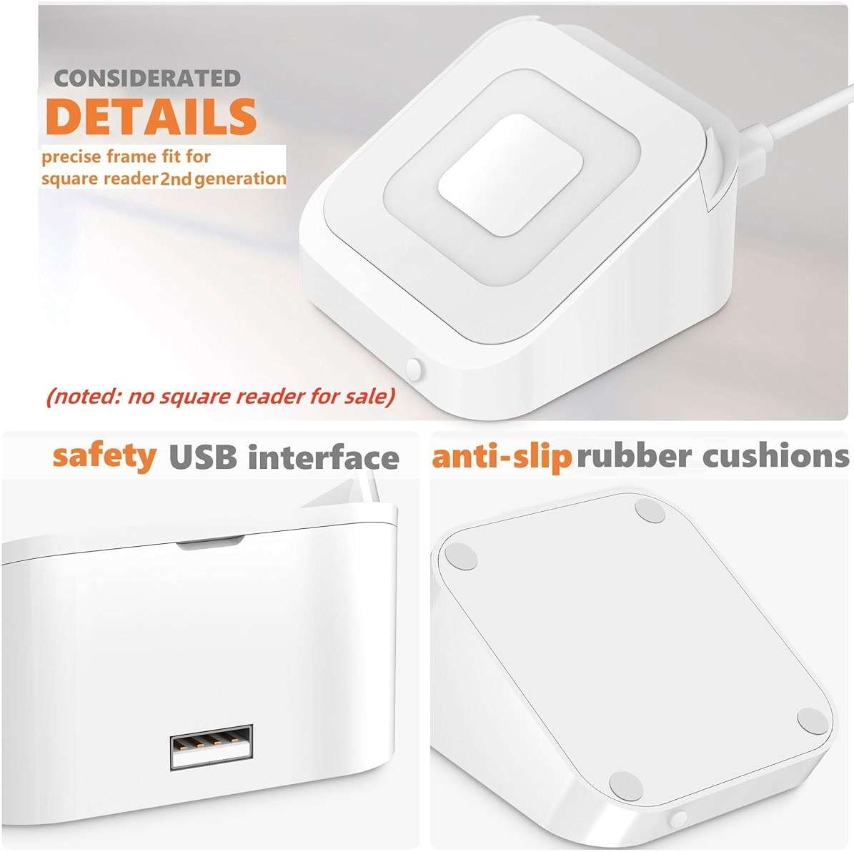 Square Dock for Square Reader 2nd Generation, Holder Stand for Square Card Reader 2nd Generation, Dock with Smart Anti-Sleep Button Portable Size Anti-Slip (Cable and Wall Charger Included, No Device - Image 8