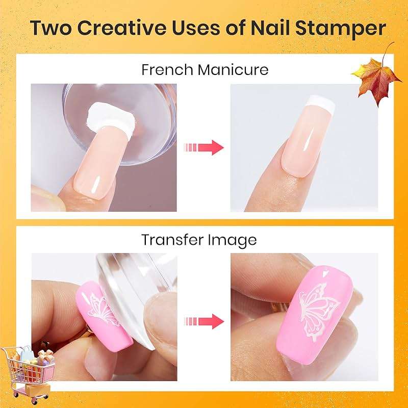 Beetles Nail Stamp Gel 16Pcs French Tip Nail Stamp Kit with 8 Colors Stamper Gel Polish, 5 Nails Stamping Templates, Scrapers, Liquid Latex & Short Silicone Stamper Gift for Women - Image 5