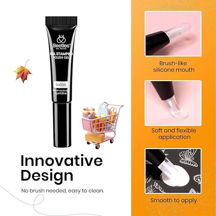 Beetles Nail Stamp Gel 16Pcs French Tip Nail Stamp Kit with 8 Colors Stamper Gel Polish, 5 Nails Stamping Templates, Scrapers, Liquid Latex & Short Silicone Stamper Gift for Women - Image 6