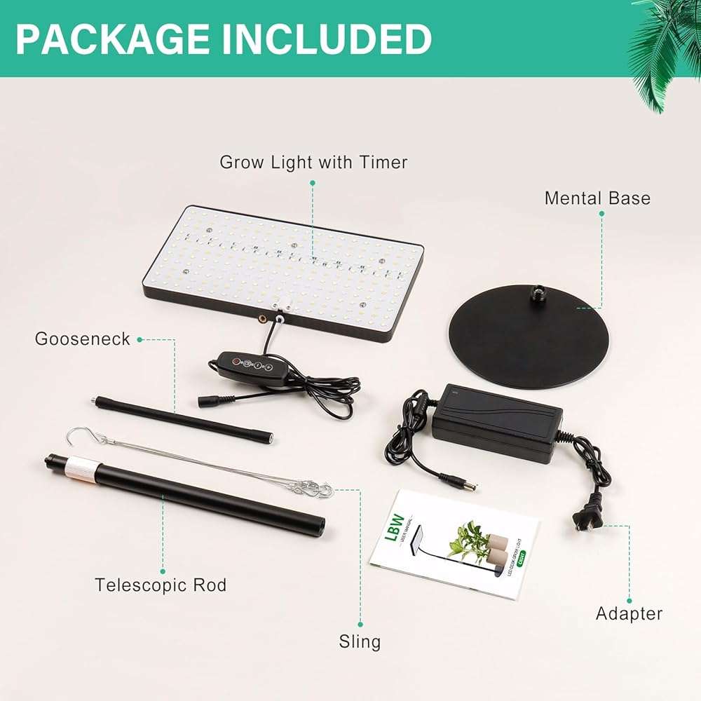 LBW Desk Grow Light, Full Spectrum Plant Light for Indoor Plants, Grow Lamps with 4/8/12H Timer, 10"-26" Height Adjustable, 6 Brightness Levels - Image 7