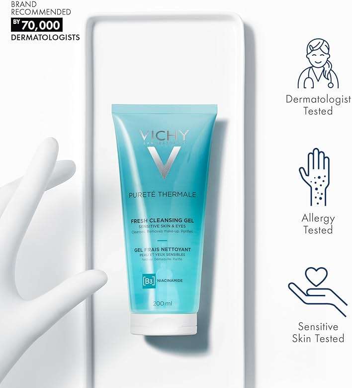 VICHY Pureté Thermale Fresh Cleansing Gel, Formulated With Glycerin & Niacinamide, Gentle Gel Cleanser & Makeup Remover, Removes Impurities Without Overdrying, Safe For Sensitive Skin & Eyes - Image 3