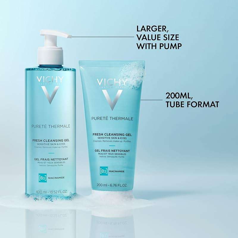 VICHY Pureté Thermale Fresh Cleansing Gel, Formulated With Glycerin & Niacinamide, Gentle Gel Cleanser & Makeup Remover, Removes Impurities Without Overdrying, Safe For Sensitive Skin & Eyes - Image 10