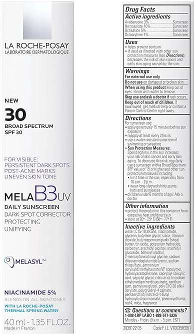 La Roche-Posay Mela B3 UV Daily Sunscreen, Face Moisturizer With SPF 30 + Anti-Aging Melasyl + 5% Niacinamide, Helps Correct & Protect From Sun Damage, Face Sunscreen With No White Cast, 40ML - Image 8