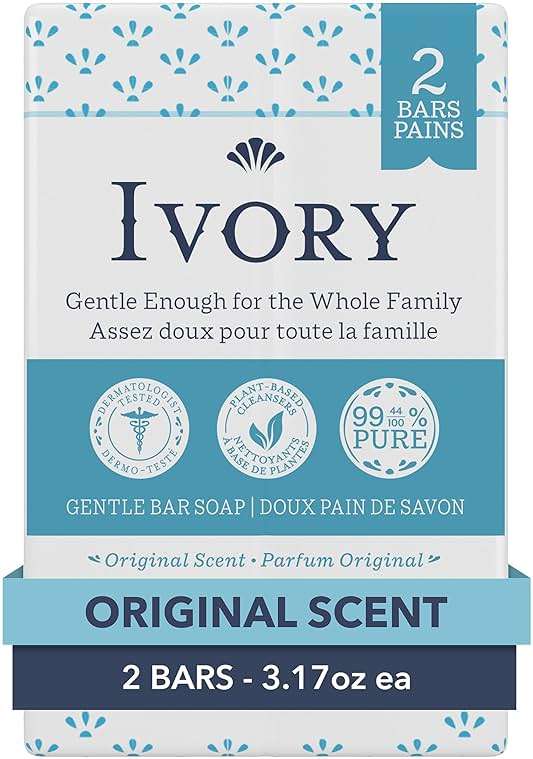 Ivory Gentle Bath Bar Soap, Designed for Whole Family, 99.44% Pure Formula with Plant-Based Cleansers, Made Without Heavy Perfumes, Parabens or Phthalates, Original Scent, 3.17 oz (2 Count) - Image 1