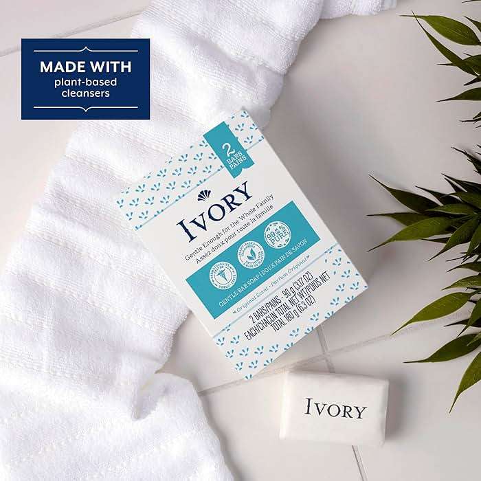 Ivory Gentle Bath Bar Soap, Designed for Whole Family, 99.44% Pure Formula with Plant-Based Cleansers, Made Without Heavy Perfumes, Parabens or Phthalates, Original Scent, 3.17 oz (2 Count) - Image 3