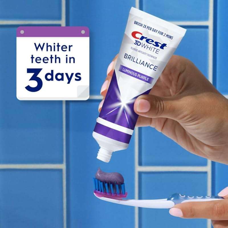 Crest 3D White Brilliance Luminous Purple Teeth Whitening Toothpaste, 4.6 oz Pack of 3, Anticavity Fluoride Toothpaste, Fights 100% More Surface Stains, 24 Hour Active Stain Prevention - Image 5