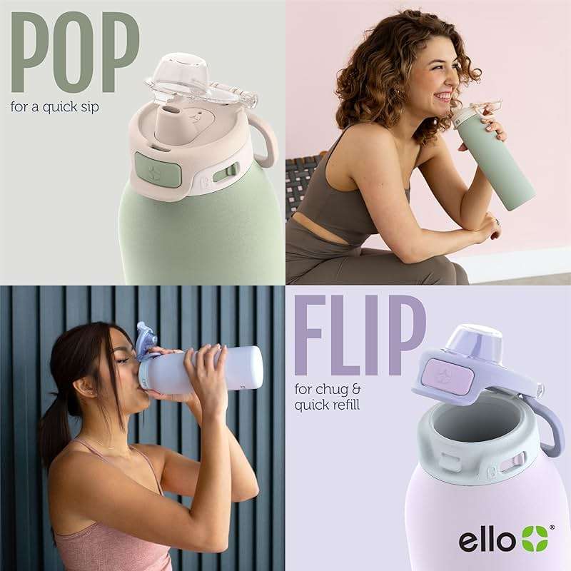Ello Pop & Fill Insulated Stainless Steel Water Bottle with Quick Fill Lid, Leakproof Locking, Sip or Chug Spout, BPA-Free, Double Wall Vacuum Insulated for Sports, Travel & School- 22oz / 32oz / 40oz - Image 4
