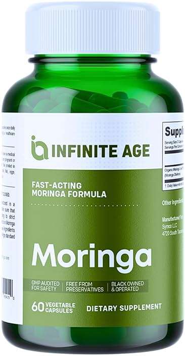 INFINITE AGE 1000mg Organic Moringa Leaf Powder Capsules, 60 Count - Made in The USA, Vegan, Gluten Free, All-Natural - Antioxidants, Liver and Kidney Support Supplement - Image 1