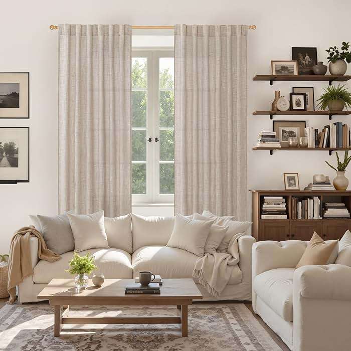 YoungsTex Linen Semi Sheer Curtains 72 Inch Length 2 Panels - Light Filtering Drapes with Rod Pocket Back Tab Rustic Beige Window Treatments for Living Room Dining Bedroom, 52 X 72 Inch - Image 2