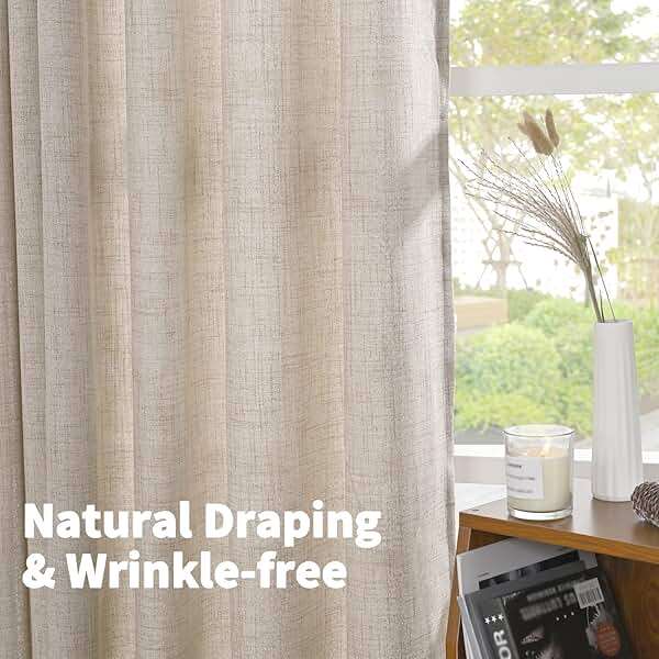YoungsTex Linen Semi Sheer Curtains 72 Inch Length 2 Panels - Light Filtering Drapes with Rod Pocket Back Tab Rustic Beige Window Treatments for Living Room Dining Bedroom, 52 X 72 Inch - Image 5