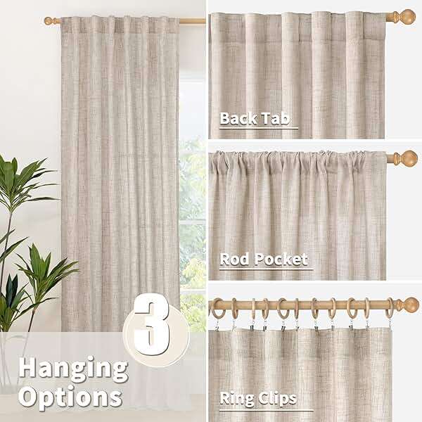 YoungsTex Linen Semi Sheer Curtains 72 Inch Length 2 Panels - Light Filtering Drapes with Rod Pocket Back Tab Rustic Beige Window Treatments for Living Room Dining Bedroom, 52 X 72 Inch - Image 6