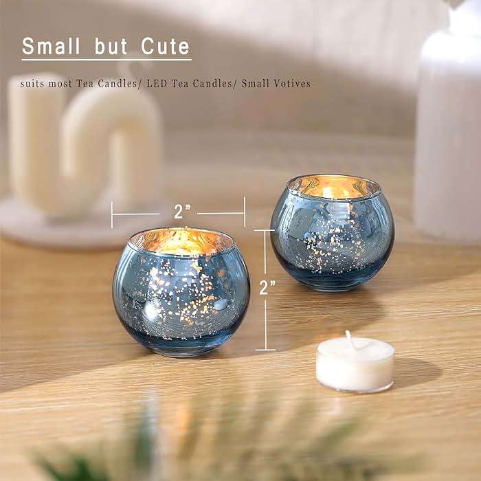 LAMORGIFT 36 Pcs Blue Votive Candle Holders - Mercury Glass Tealight Holders for Dusty Blue Wedding Decor, Centerpiece Table Decorations - Image 3
