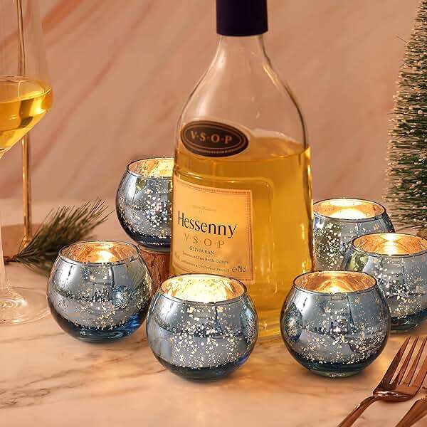 LAMORGIFT 36 Pcs Blue Votive Candle Holders - Mercury Glass Tealight Holders for Dusty Blue Wedding Decor, Centerpiece Table Decorations - Image 4