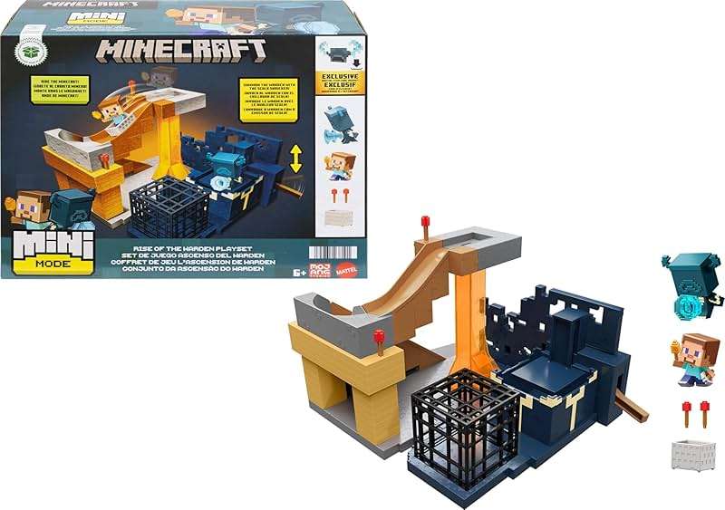 Mattel Minecraft Mini Mode Playset, Rise of the Warden Set with 2 Minis including Steve & Warden Figures & DLC Code - Image 1