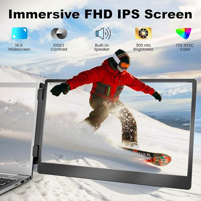 KEFEYA Laptop Screen Extender, 14.2" Portable Triple Monitor for Laptop with Full HD IPS Display, Monitor Extender Compatible with Mac, Windows, Chrome, Fits 13-17 Inch Laptops - Image 2