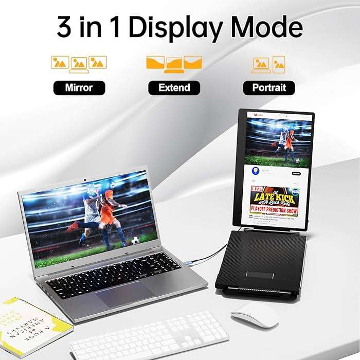 KEFEYA Laptop Screen Extender, 14.2" Portable Triple Monitor for Laptop with Full HD IPS Display, Monitor Extender Compatible with Mac, Windows, Chrome, Fits 13-17 Inch Laptops - Image 3