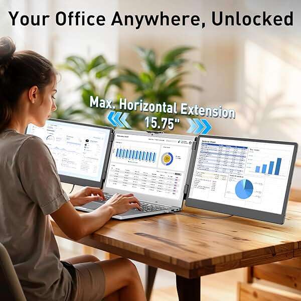 KEFEYA Laptop Screen Extender, 14.2" Portable Triple Monitor for Laptop with Full HD IPS Display, Monitor Extender Compatible with Mac, Windows, Chrome, Fits 13-17 Inch Laptops - Image 6